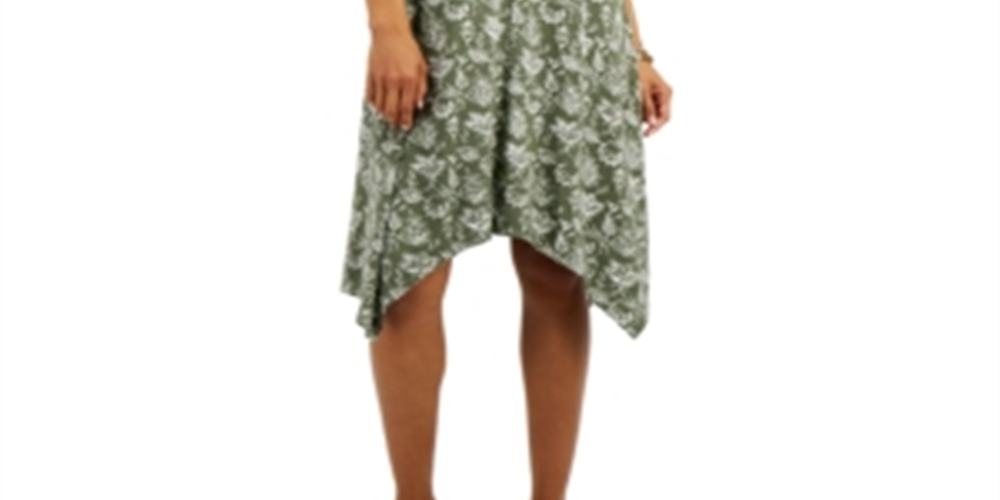 Style & Co Women's Printed Handkerchief Hem Dress Yellow Size Medium