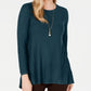 Style & Co Women's Pleated High Low Sweater Green Size Petite M