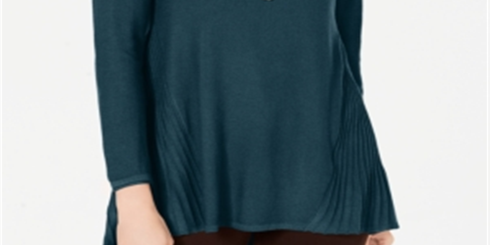 Style & Co Women's Pleated High Low Sweater Green Size Petite M
