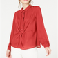 Alfani Women's Twist Front Button up Top Red Size Petite Small