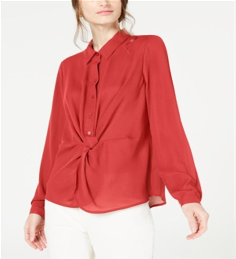 Alfani Women's Twist Front Button up Top Red Size Petite Small