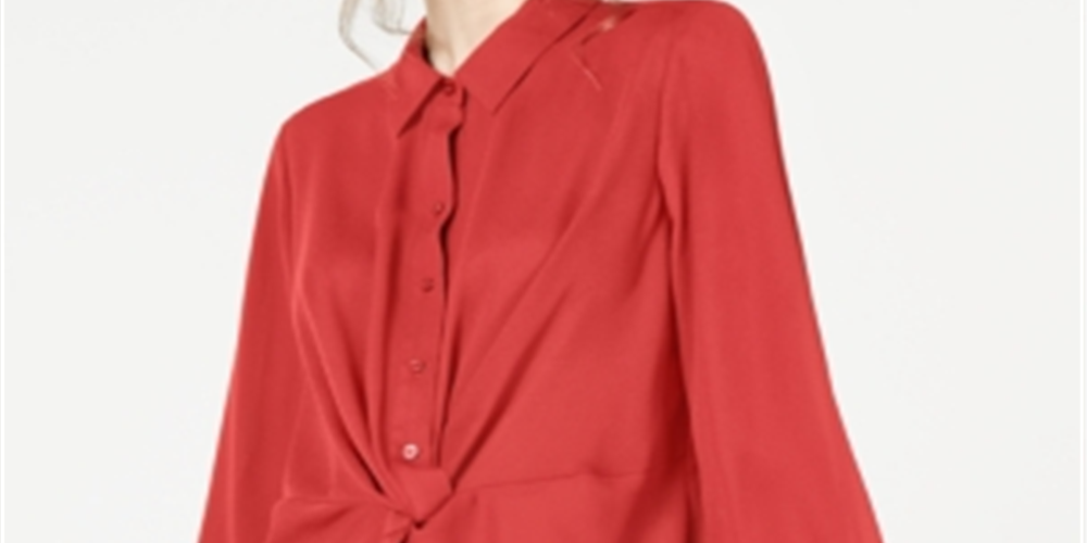 Alfani Women's Twist Front Button up Top Red Size Petite Small
