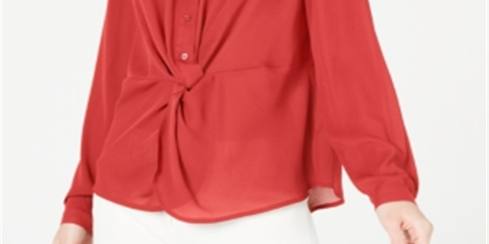 Alfani Women's Twist Front Button up Top Red Size Petite Small