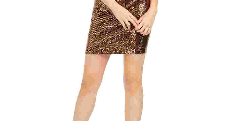 Guess Women's Sequined Halter Sheath Dress Beige Size 14