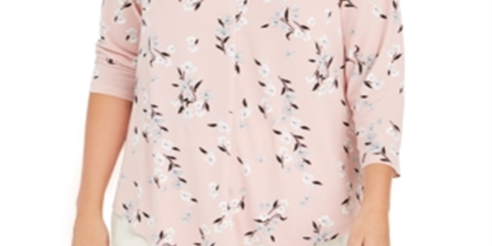 Charter Club Women's Floral Print V Neck Top Pink Size Petite Large