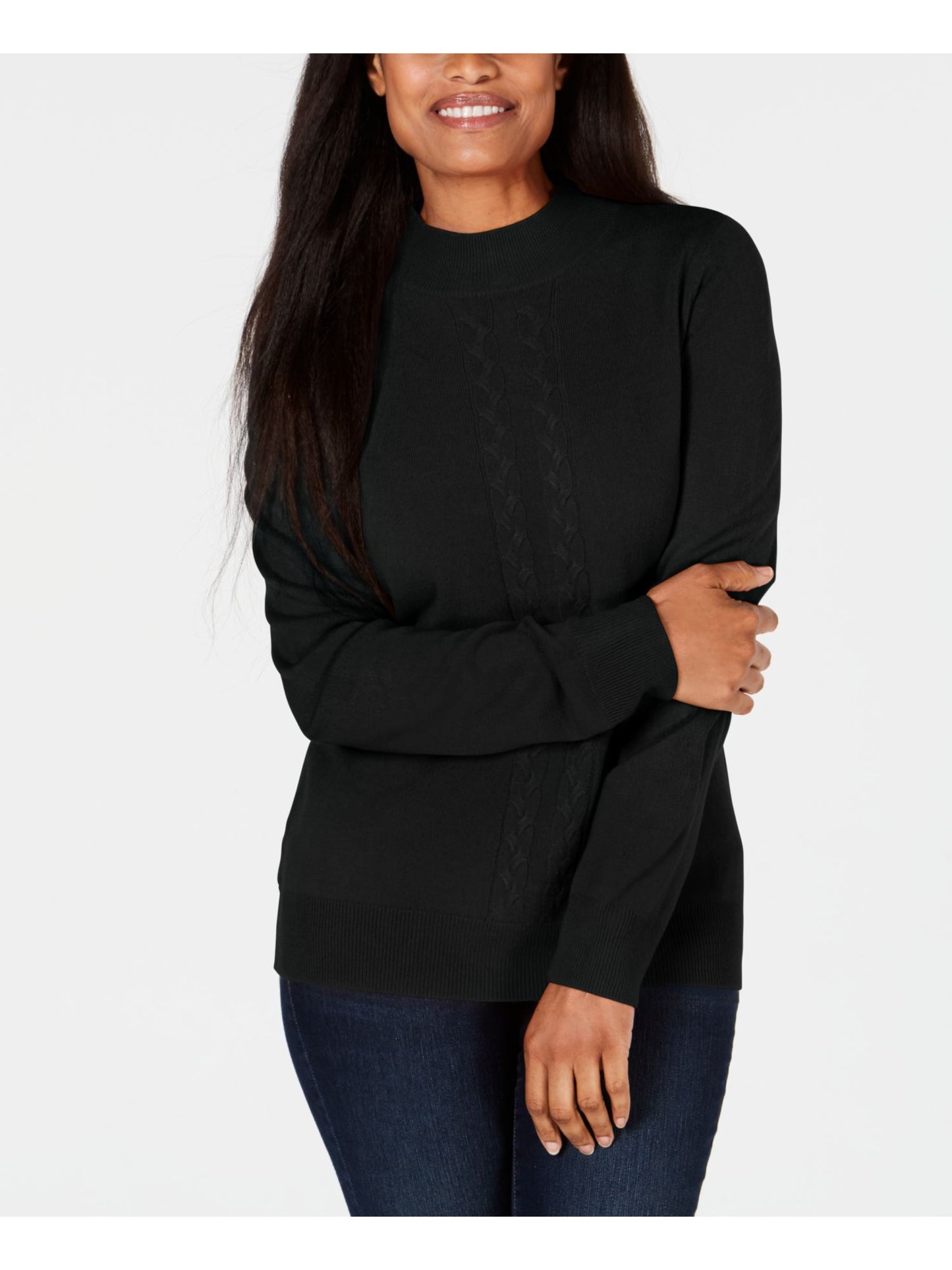 Karen Scott Women's Long Sleeve Mock Neck Sweater Black Size Petite Large