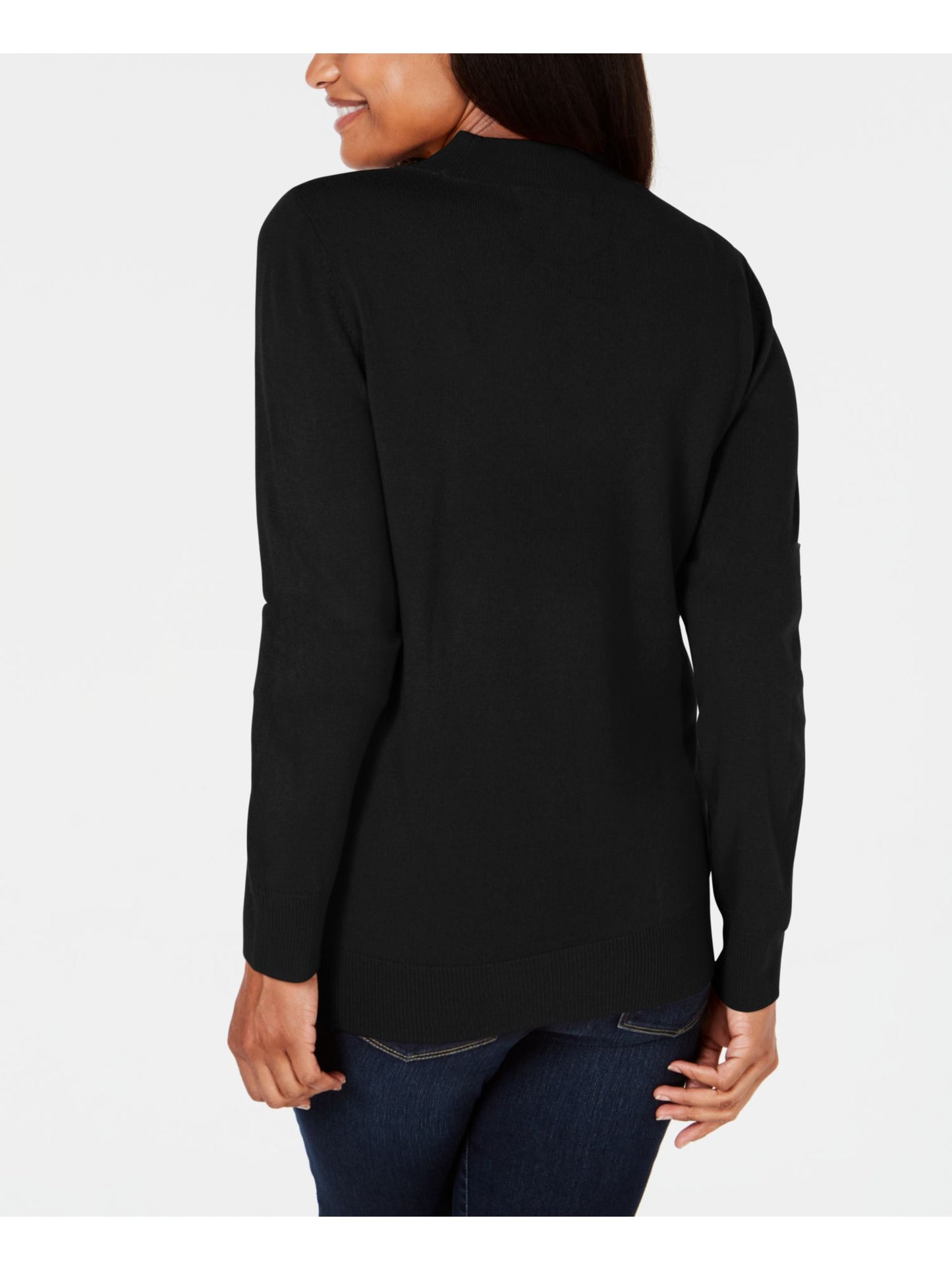 Karen Scott Women's Long Sleeve Mock Neck Sweater Black Size Petite Large