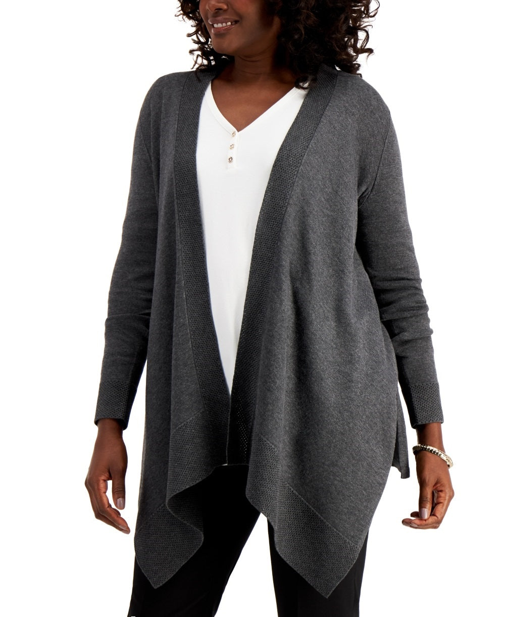 JM Collection Women's Textured Hem Cascade Front Cardigan Gray Size Small