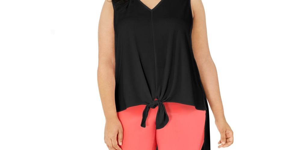 Alfani Women's Plus Sleeveless Tie Hem High Low Top  Black Size 4X