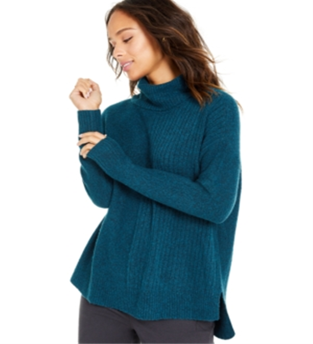 Style & Co Women's Ribbed Turtleneck Sweater Blue Size Petite Large