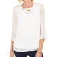 JM Collection Women's Lace Up Grommet Trim Top  White Size Small