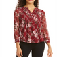 Charter Club Women's Printed Pintuck Front Top Red Size Petite X-Large