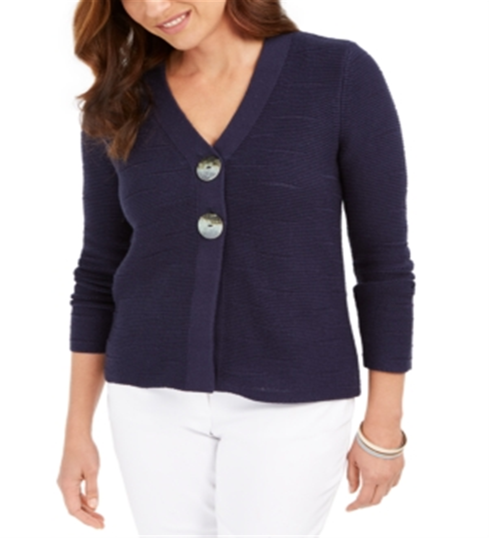 JM Collection Women's Statement Button Cardigan Navy Size Petite S/M