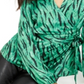 INC International Concepts Women's Animal Print Long Sleeve Wrap Formal Top Green Size Petite Large