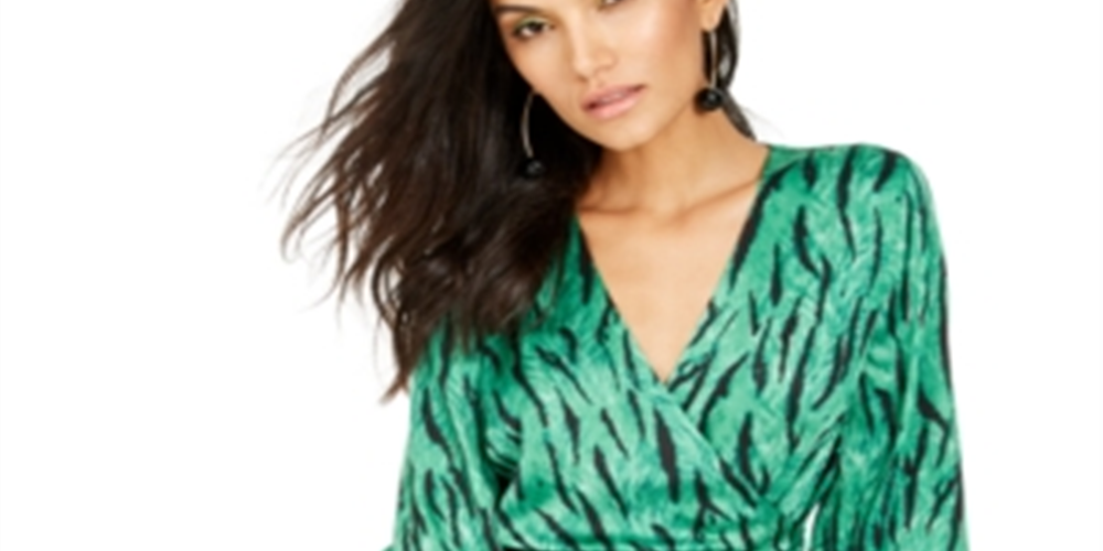 INC International Concepts Women's Zebra Print Wrap Top Green Size Petite XL
