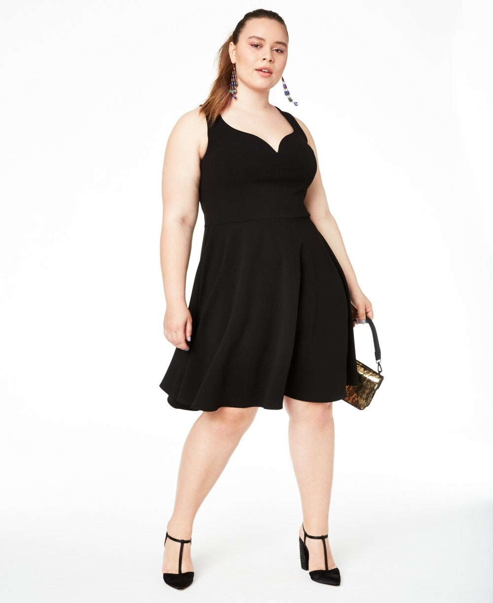 B Darlin Women's Open Back Sweetheart Neck Fit & Flare Dress Black Size 14