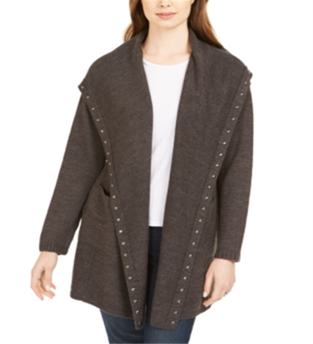Style & Co Women's Hooded Studded Cardigan Gray Size Petit XL