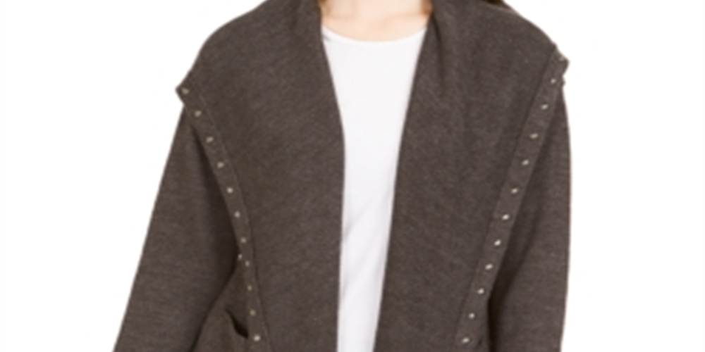 Style & Co Women's Hooded Studded Cardigan Gray Size Petit XL