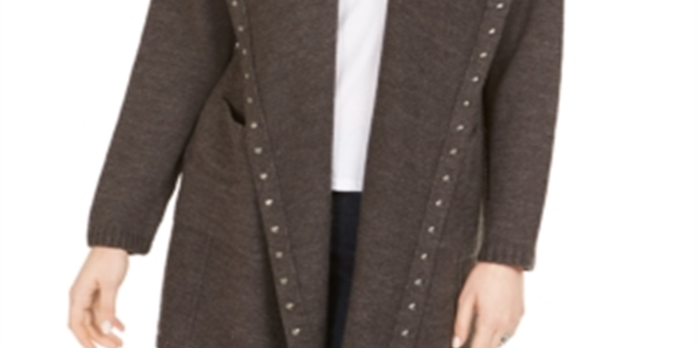 Style & Co Women's Hooded Studded Cardigan Gray Size Petit XL