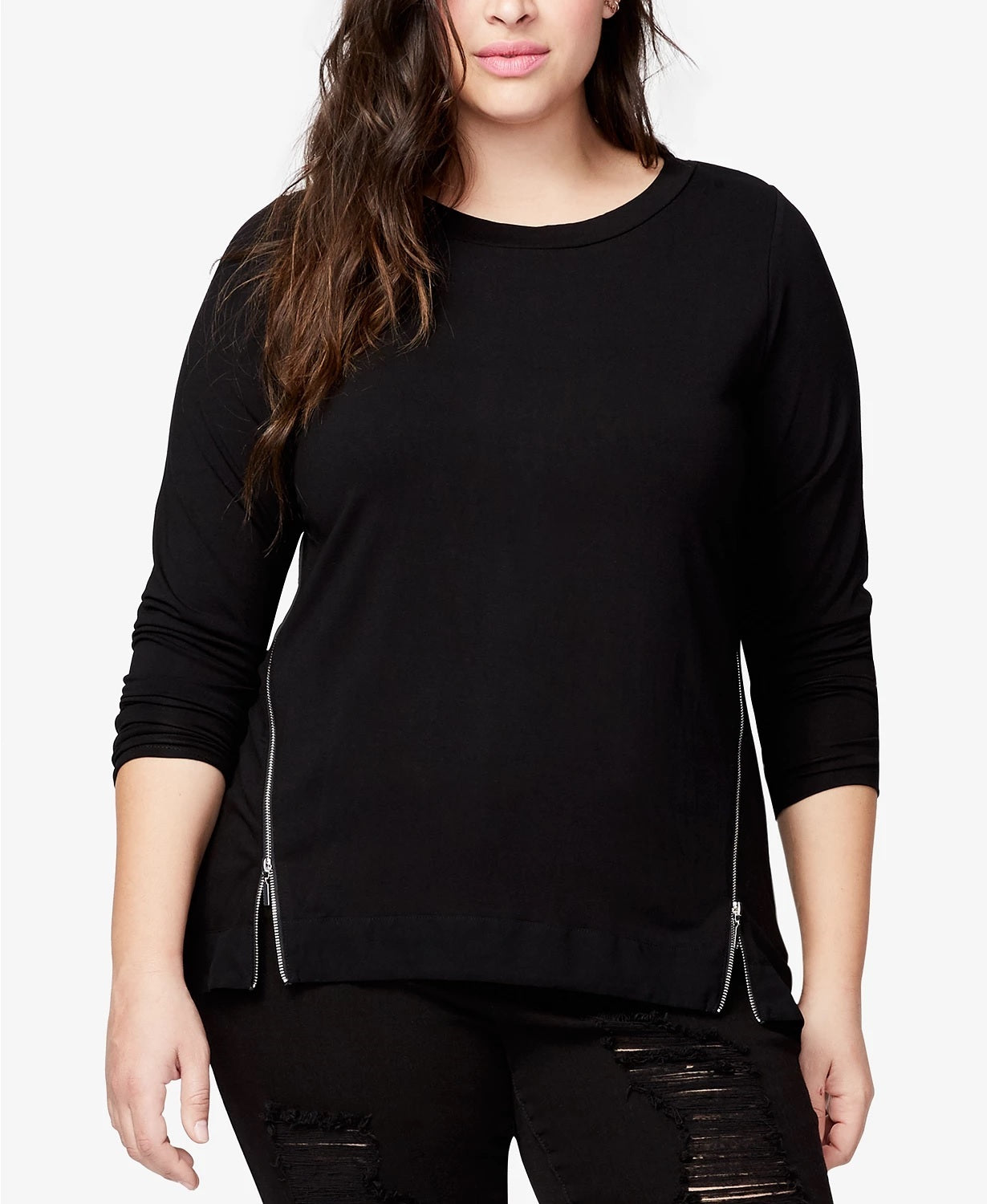 Rachel Roy Women's Trendy Plus Side Zipper Blouse Black Size 3X