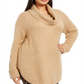 Style & Co Women's Plus Waffle Knit Trim Cowlneck Sweater Brown Size -0X