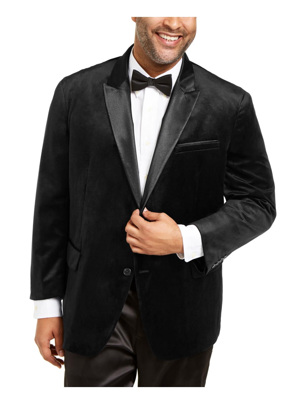 INC International Concepts Men's Big & Tall Velvet Satin Trim Two Button Blazer Black Size 2XB