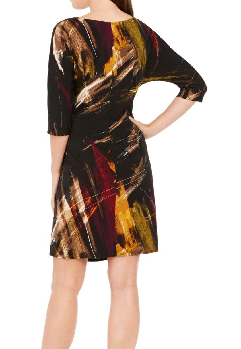 Robbie Bee Women's Printed Faux Wrap Dress Black Size Petite L
