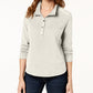 Karen Scott Women's Petite Stand-Collar Snap-Front Top White Size PM