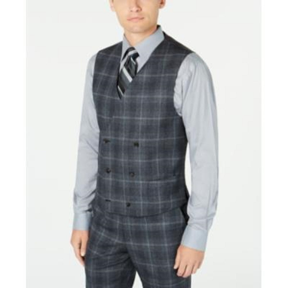 Ralph Lauren Men's Suit Vest Plaid Double-Breast Charcoal Size Medium