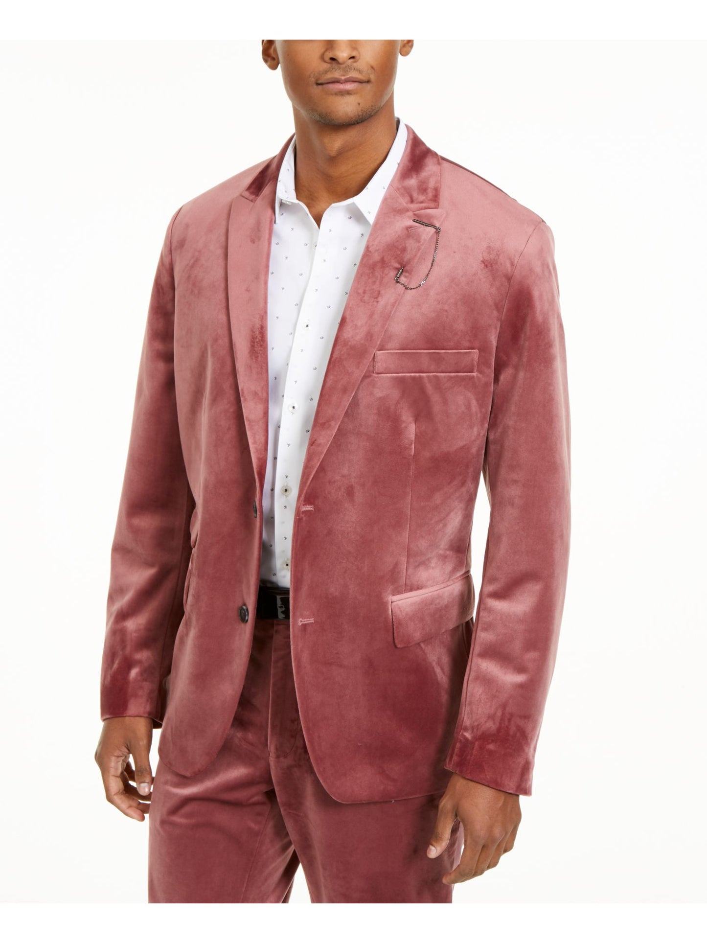 INC International Concepts Men's Big & Tall Velvet Slim Fit Two Button Blazer Wine Size XLT