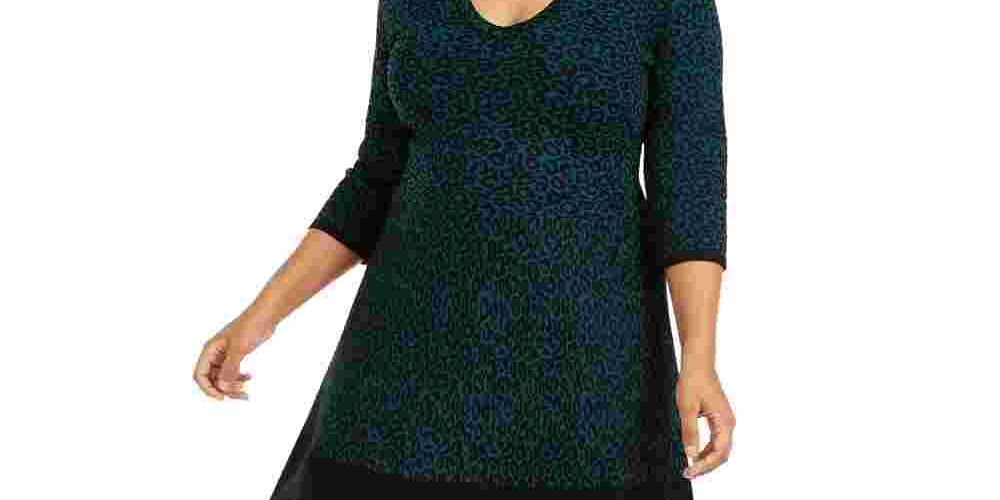 Taylor Women's Plus Size Animal Print Sweater Dress Green Size XXX-Large
