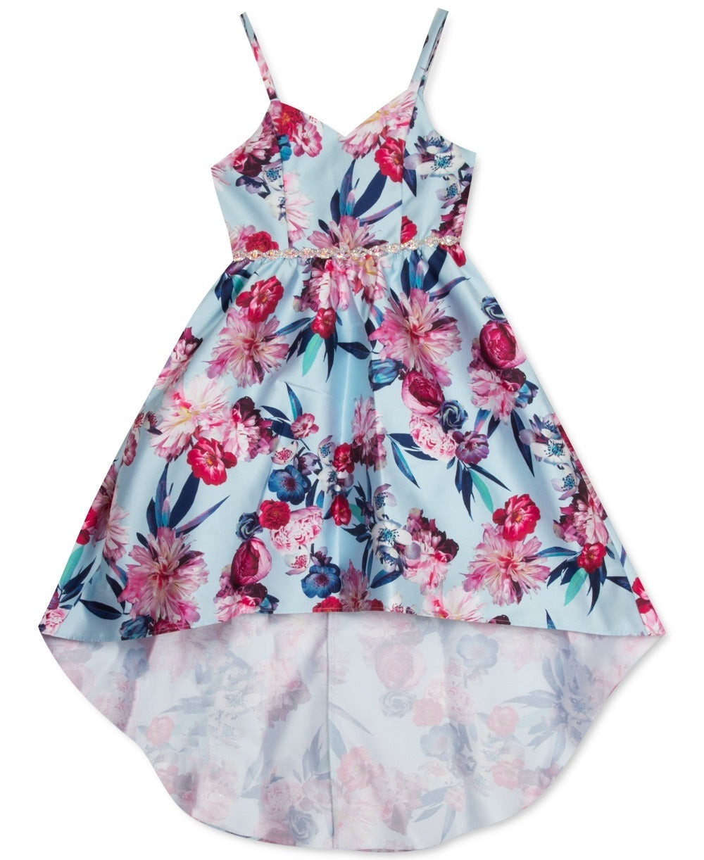 Rare Editions Kid's Big Girls Floral Print High Low Dress Blue Size 8