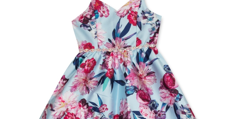 Rare Editions Kid's Big Girls Floral Print High Low Dress Blue Size 8