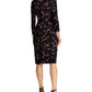 Ralph Lauren Women's Floral 3/4 Sleeve V Neck Above the Knee Sheath Party Dress Black Size 16
