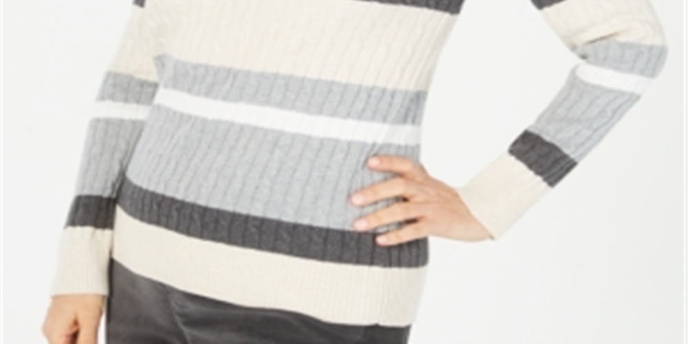 Karen Scott Women's Cotton Striped Cable Knit Sweater Brown Multi  Size Petite S