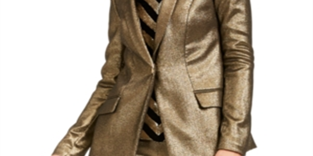 INC International Concepts Women's Metallic Blazer Gold Size PSM