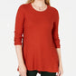 Style & Co Women's Stretch Ribbed Pull Over Crew Neck Tunic Sweater Orange Size Petite Medium