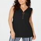 JM Collection Women's Sleeveless Zip Top Black Size Petite XL