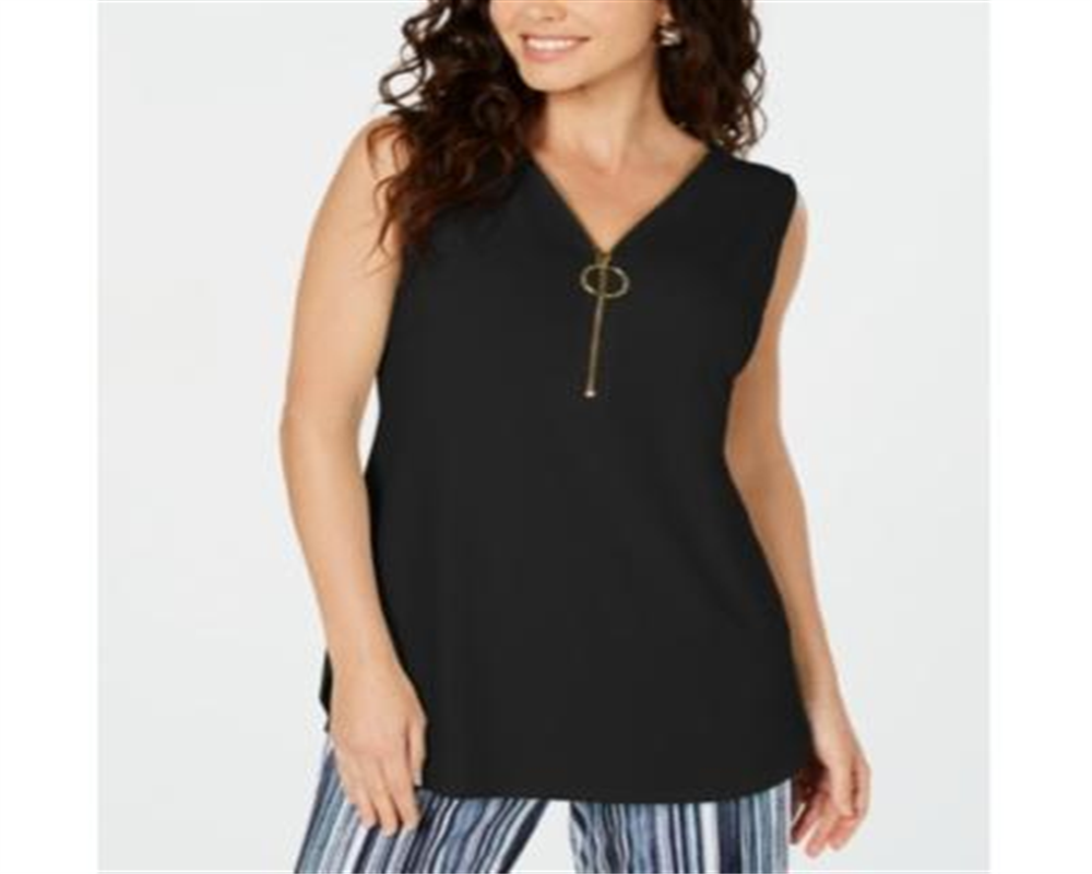 JM Collection Women's Sleeveless Zip Top Black Size Petite XL