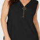 JM Collection Women's Sleeveless Zip Top Black Size Petite XL