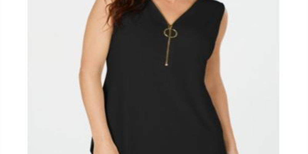 JM Collection Women's Sleeveless Zip Top Black Size Petite XL