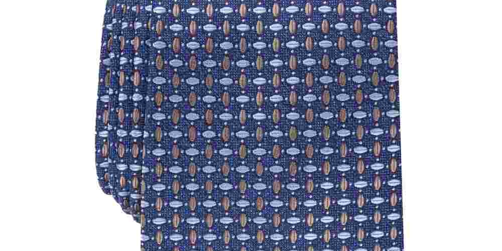 Perry Ellis Men's Blue Geometric Slim Neck Tie Beige Size Regular