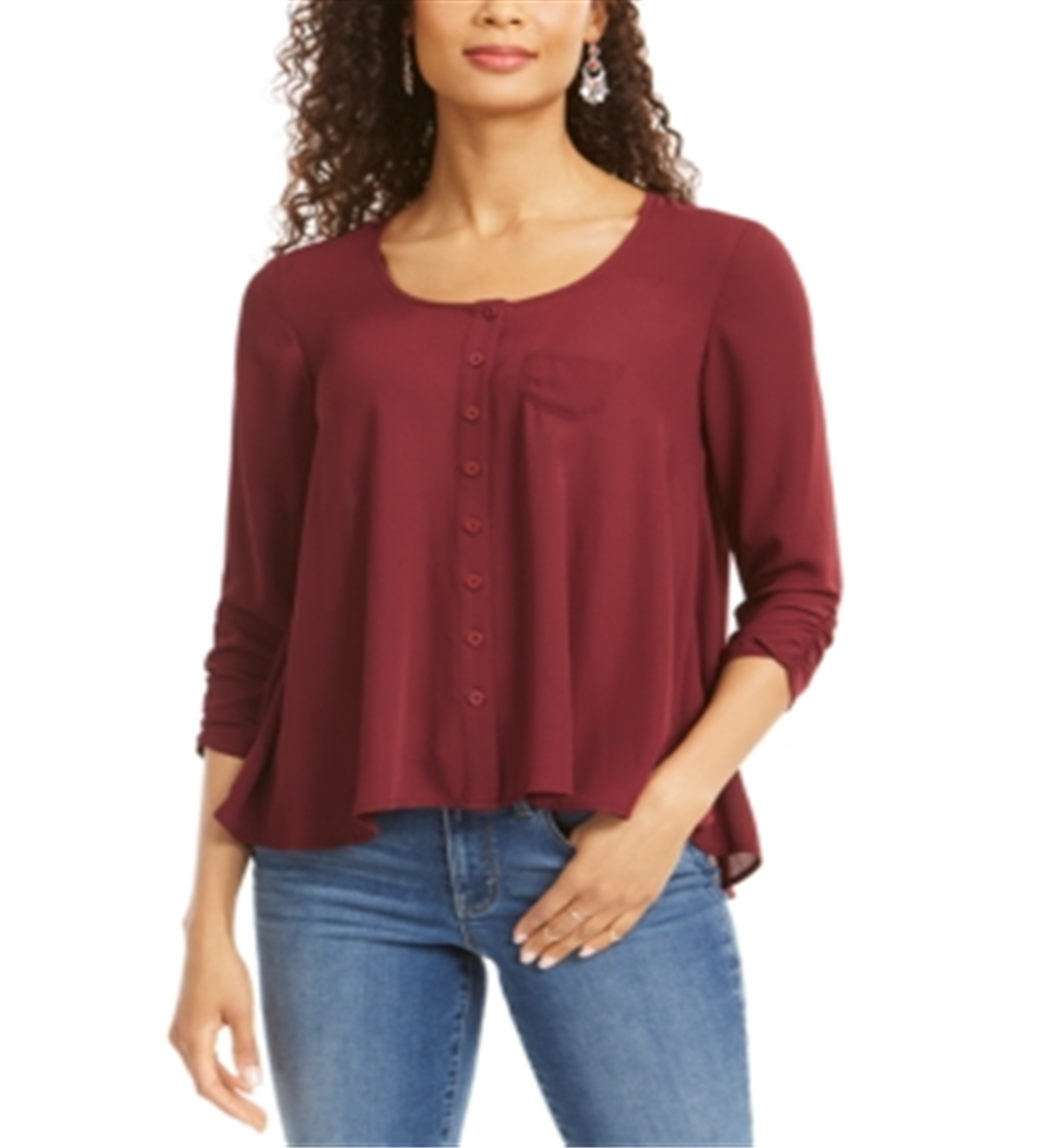 Style & Co Women's Swing Blouse Wine Size Petite L