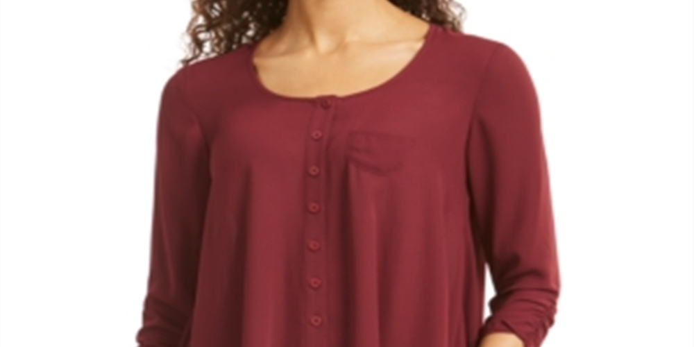 Style & Co Women's Swing Blouse Wine Size Petite L