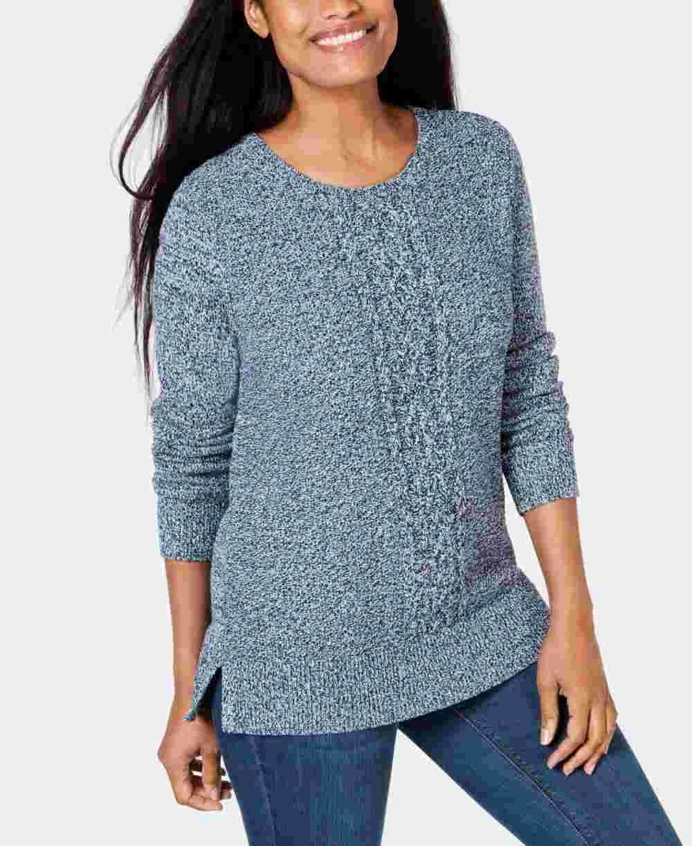 Karen Scott Women's Cable-Knit Panel Sweater Blue Size Small