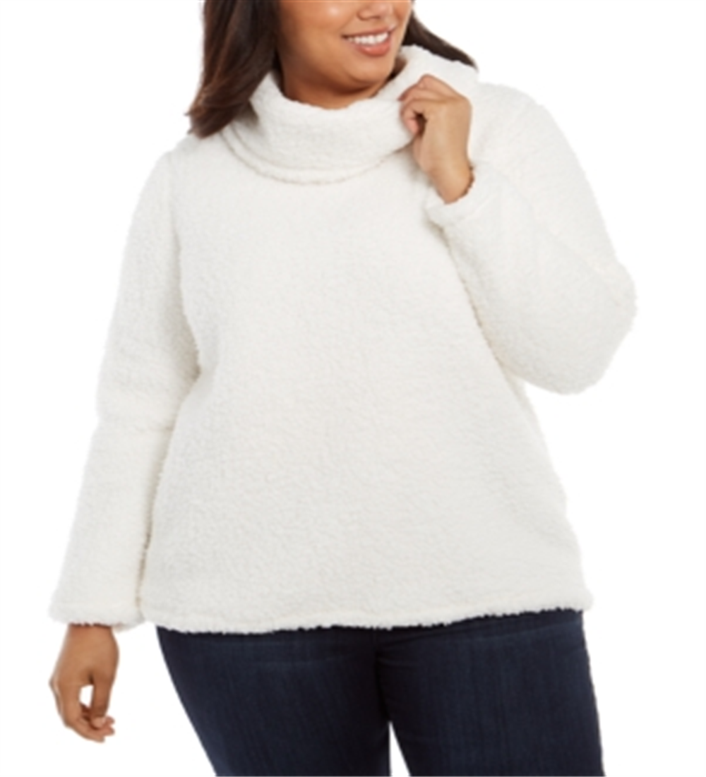 Style & Co Women's Plus Cowlneck Faux Sherpa Sweater White Size 0X