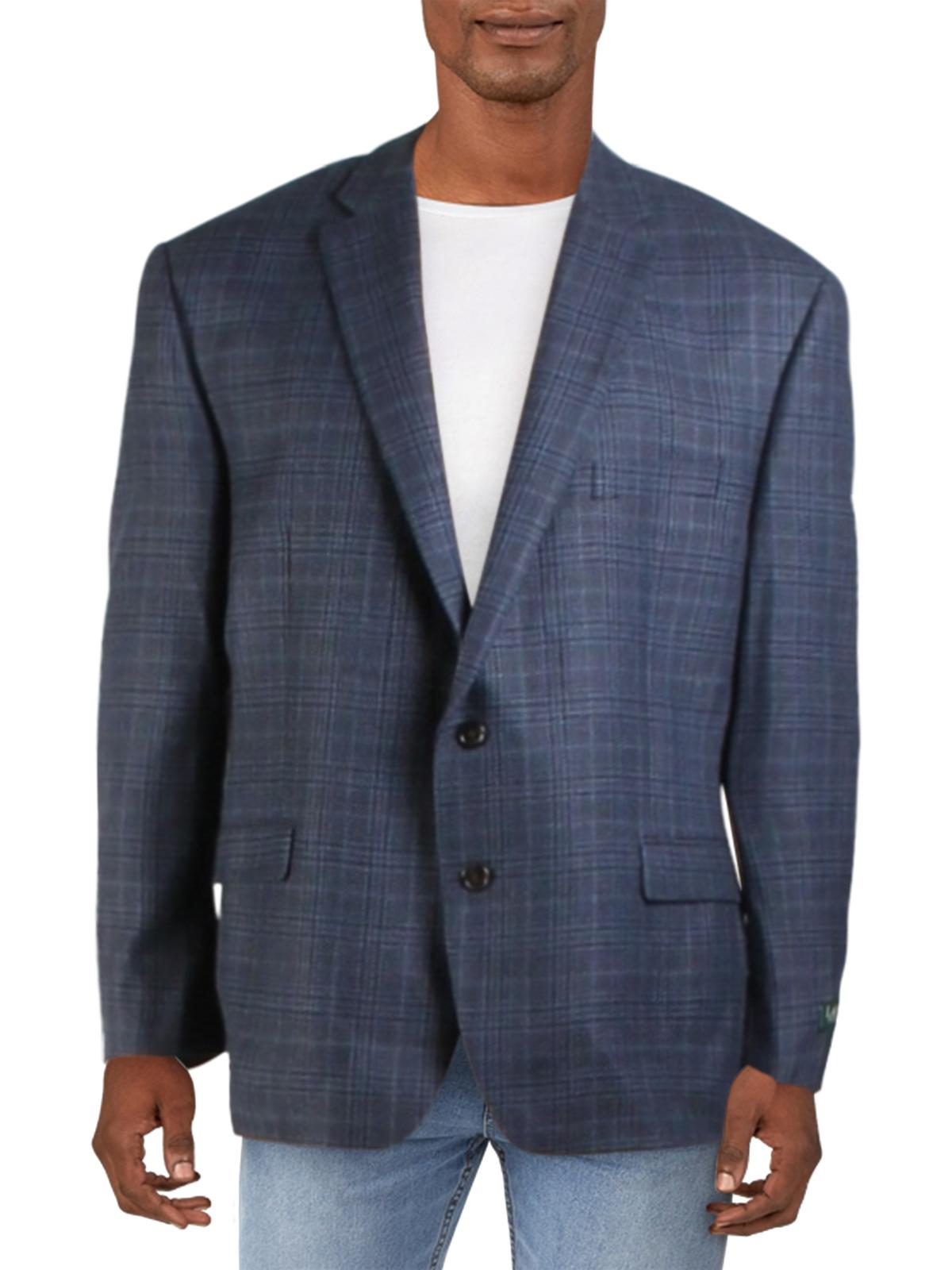 Ralph Lauren Men's Plaid Printed Wool Blazer Blue Size 46