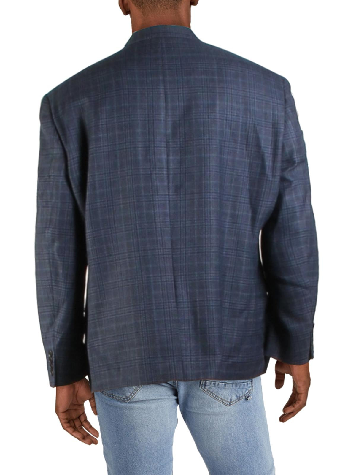 Ralph Lauren Men's Plaid Printed Wool Blazer Blue Size 46