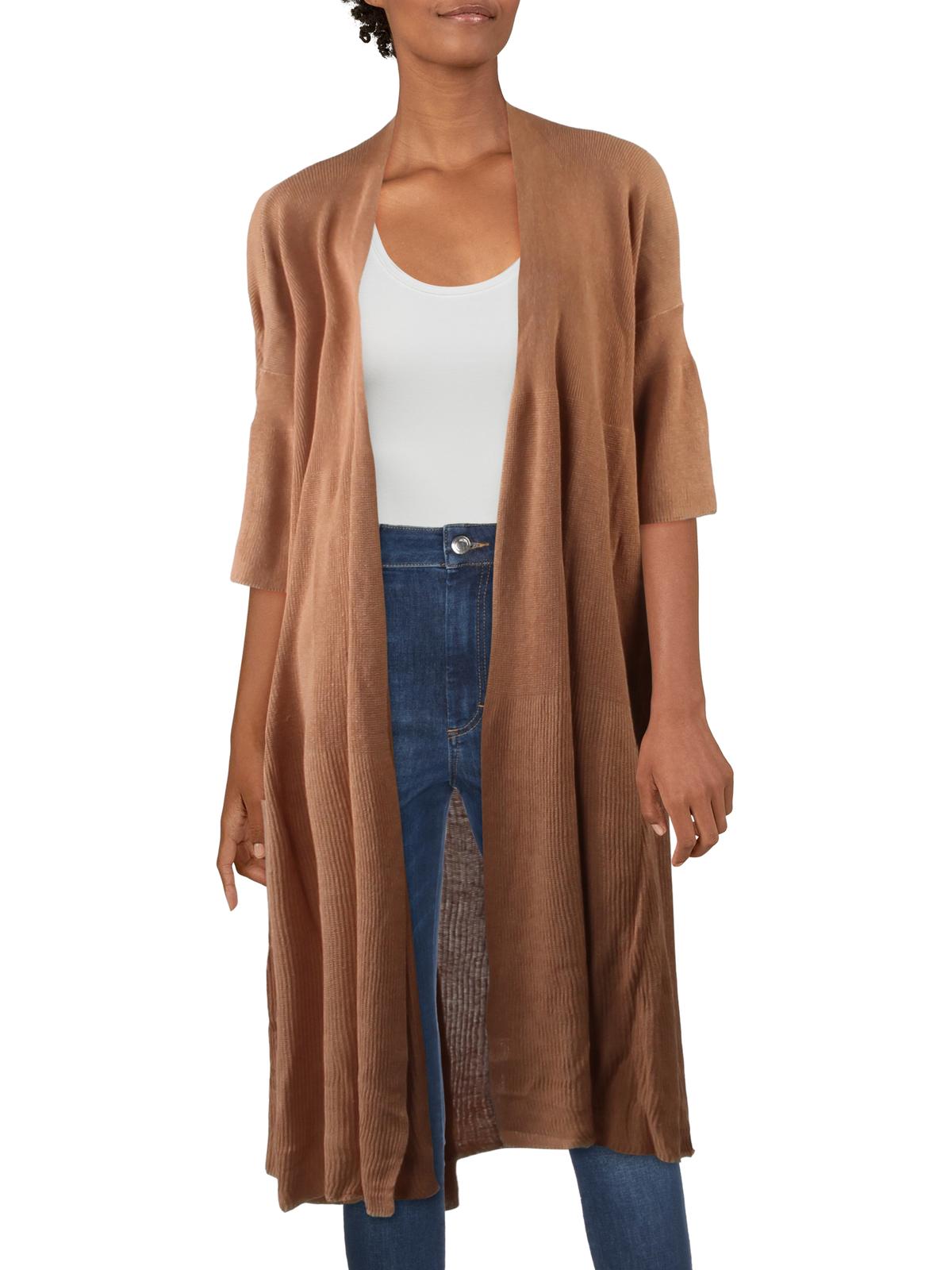 Free People Women's Making Waves Linen Blend Ribbed Cardigan Sweater Brown Size X-Small