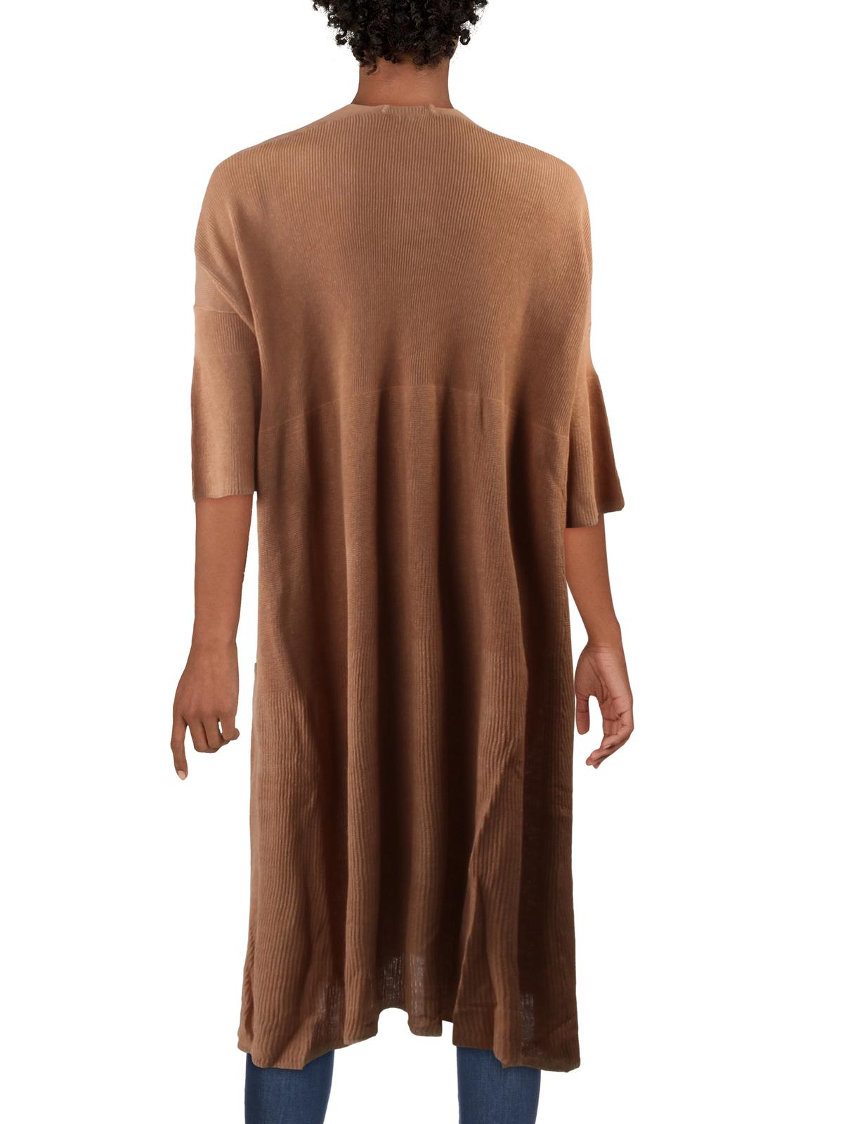Free People Women's Making Waves Linen Blend Ribbed Cardigan Sweater Brown Size X-Small
